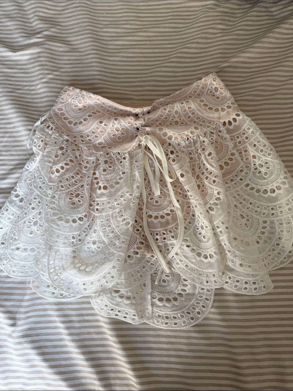Women's White Eyelet Lace Mini Skirt - Elegant Floral Design
